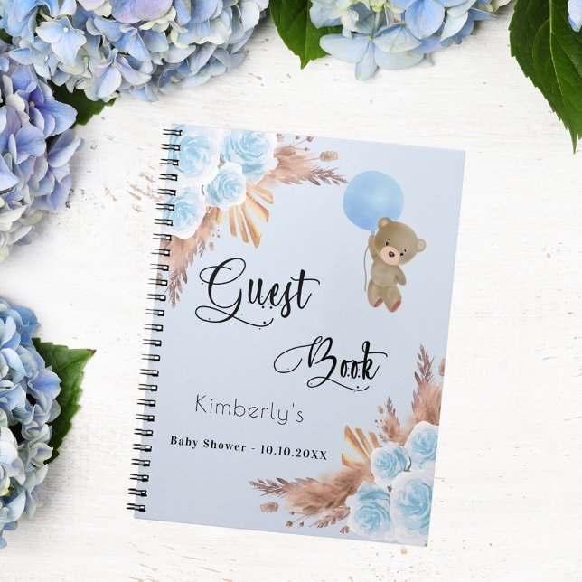 Guest bok Baby Shower boy teddy pampas-gräs Anteckningsbok (Skapare uppladdad)