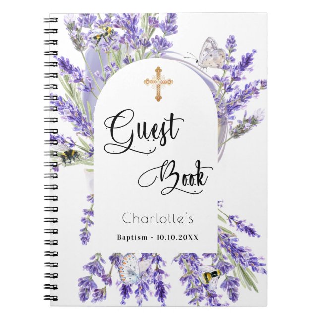 Guest bok baptism lavender violet blommigt anteckningsbok (Framsidan)