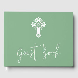 Guest Bok Blommigt Kor Christening Sage Grönt