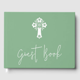 Guest Bok Blommigt Kor Christening Sage Grönt