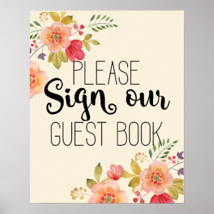 Guest bok bröllop blommigt bröllop rosa ros poster
