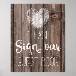 Guest bok bröllop blommigt rustik wood bröllop poster