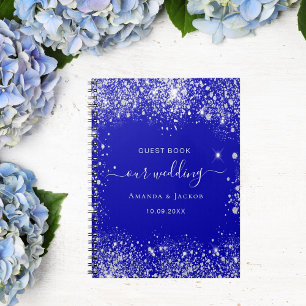 Guest bok bröllop royal blå silver glitter anteckningsbok