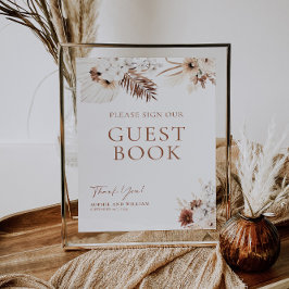 Guest Bok Bröllop Sign Boho Pampas Terracotta Poster