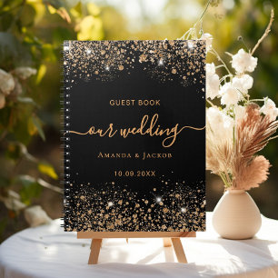 Guest bok bröllop svarta guld glitter anteckningsbok