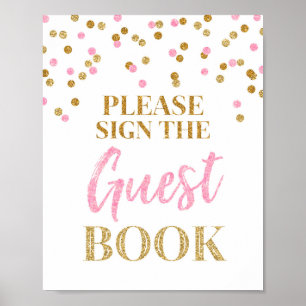 Guest Bok Bröllop undertecknar Rosa Guld confetti Poster