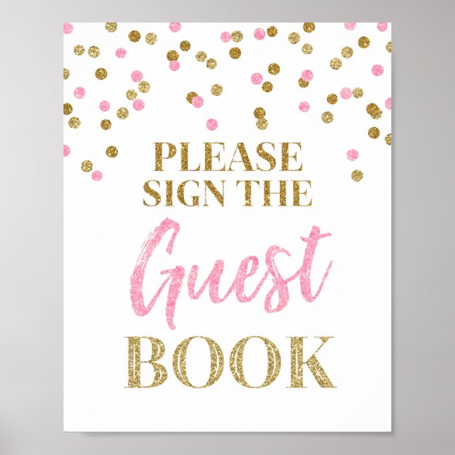 Guest Bok Bröllop undertecknar Rosa Guld confetti Poster (Framsidan)