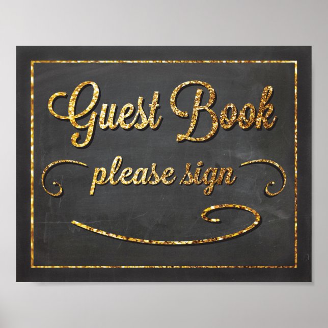 Guest Bok Chalkboard och Guld Glitter-signalen Poster (Framsidan)