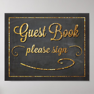 Guest Bok Chalkboard och Guld Glitter-signalen Poster
