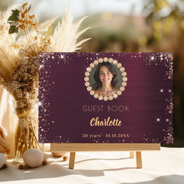 Guest bok födelsedag, burgundbilddiamanter (Skapare uppladdad)