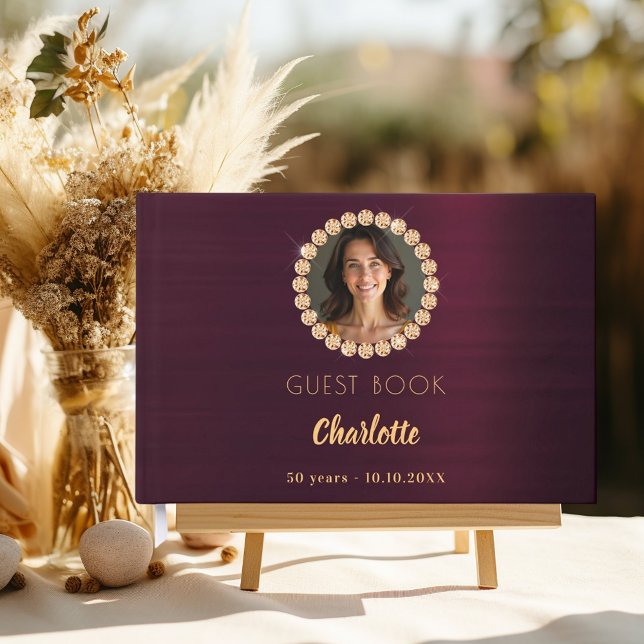 Guest bok födelsedag, burgundbilddiamanter (Skapare uppladdad)