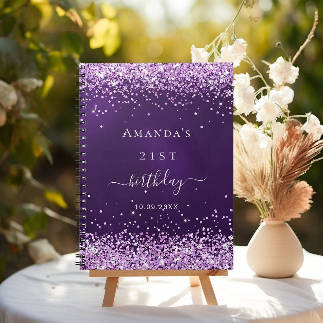 Guest bok födelsedag lila glitter namn anteckningsbok (Skapare uppladdad)