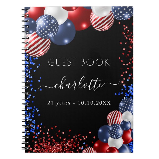 Guest bok födelsedag patriotisk rött vitt blått anteckningsbok (Framsidan)