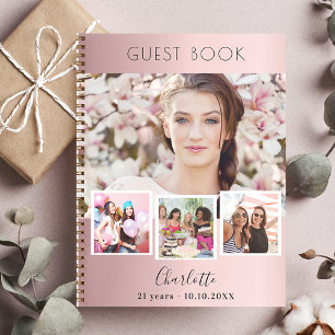 Guest bok födelsedag  rosa fotokollage anteckningsbok