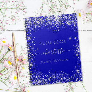 Guest bok födelsedag royal blå silver glitter anteckningsbok