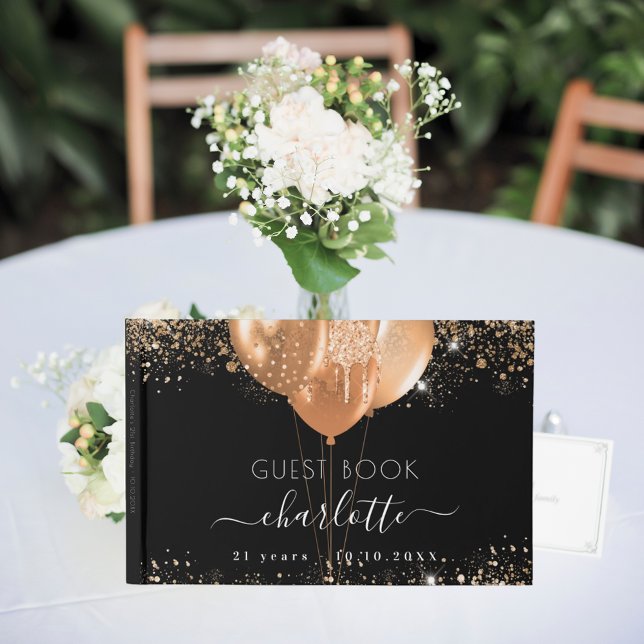 Guest bok födelsedag svart guld glitter namn (Skapare uppladdad)