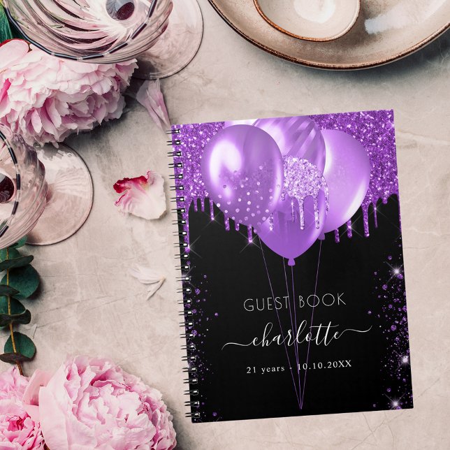 Guest bok födelsedag svart lila glitter namn anteckningsbok (Skapare uppladdad)