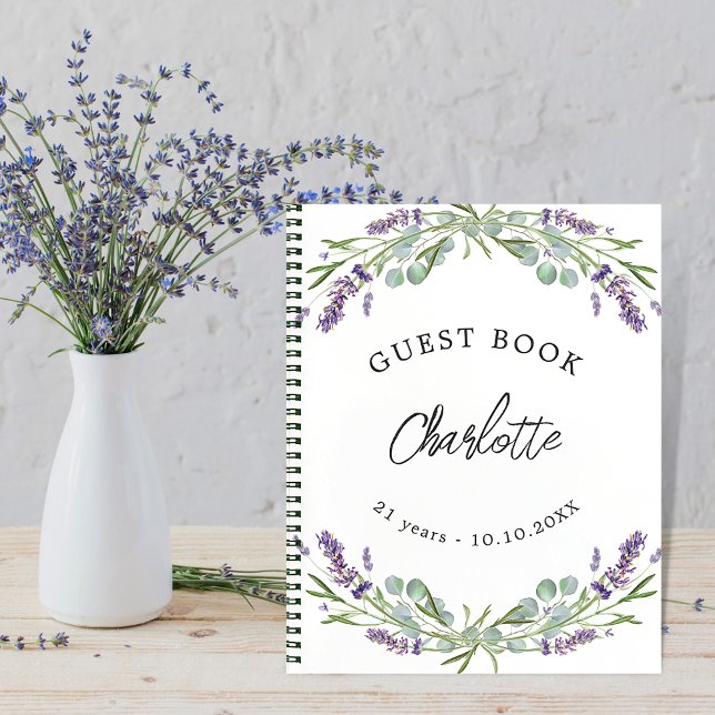 Guest bok födelsedaglavender violet eucalyptus anteckningsbok (Skapare uppladdad)