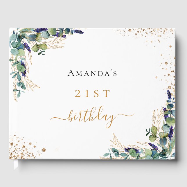 Guest bok födelsedagskalas eukalyptus greenery gli (Framsida)