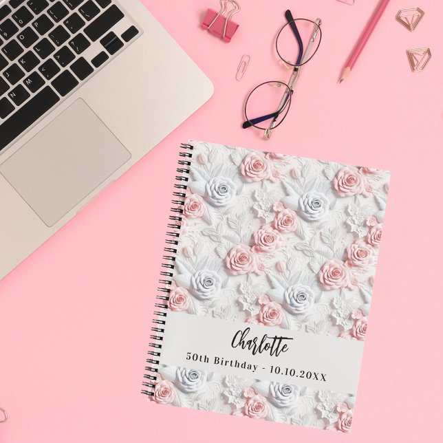 Guest bok födelsedlarna blommor rosa vit namn anteckningsbok (Skapare uppladdad)