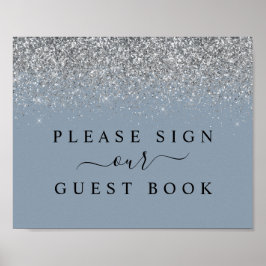 Guest Bok för Dusty Blue & Silver Glitter Poster