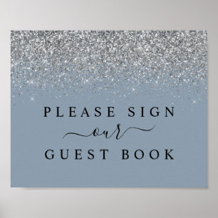 Guest Bok för Dusty Blue & Silver Glitter Poster