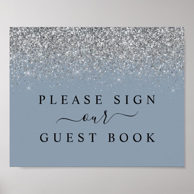Guest Bok för Dusty Blue & Silver Glitter Poster (Framsidan)