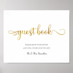 "Guest Bok" guld faux foil simple Bröllop Sign Poster