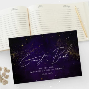 Guest Bok Mörk Lila Watercolor Magic Guld