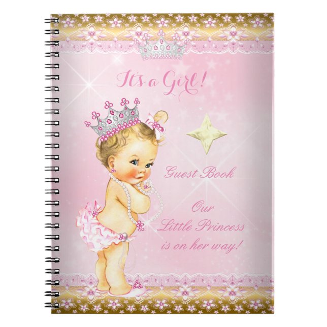 Guest Bok Princess Baby Shower Rosa Blonde Girl Anteckningsbok (Framsidan)