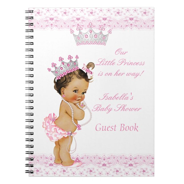 Guest Bok Princess Baby Shower Rosa White Anteckningsbok Med Spiral (Framsidan)
