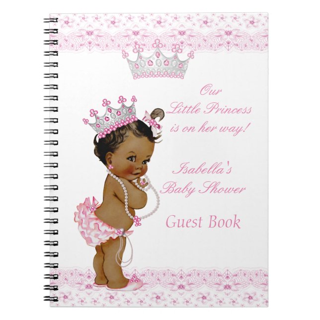 Guest Bok Princess Baby Shower Rosa White Ethnic Anteckningsbok Med Spiral (Framsidan)