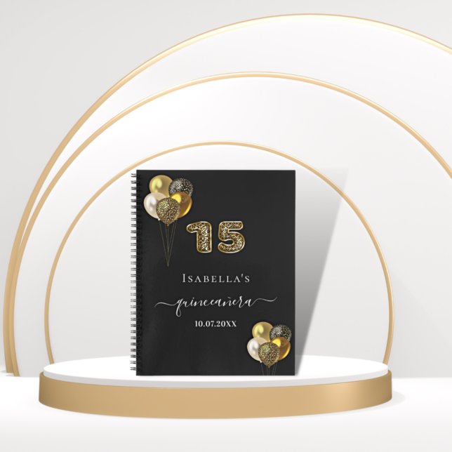 Guest bok Quinceanera Black guld leopard print Anteckningsbok (Skapare uppladdad)