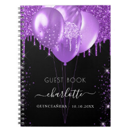 Guest bok Quinceanera Black lila glitter namn Anteckningsbok