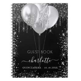 Guest bok Quinceanera Black silver glitter namn Anteckningsbok