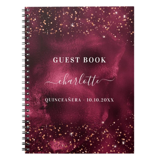 Guest bok Quinceanera burgundy ro glitter Anteckningsbok (Framsidan)