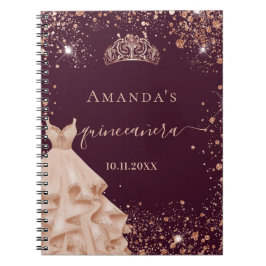 Guest bok Quinceanera burgundy ro guld tiara Anteckningsbok