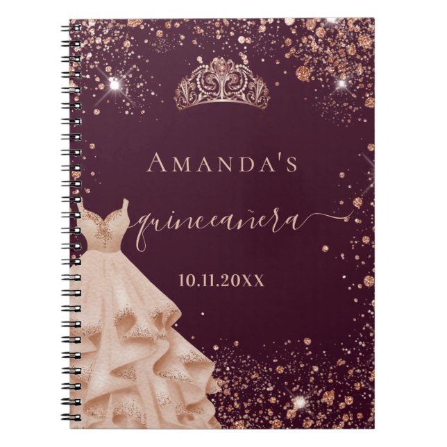 Guest bok Quinceanera burgundy ro guld tiara Anteckningsbok (Framsidan)