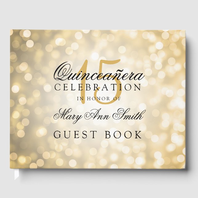 Guest Bok Quinceanera Guld Bokeh Ljus (Framsida)