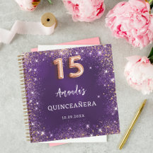 Guest bok Quinceanera lila ro guld glitter