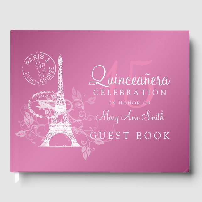 Guest Bok Quinceanera Party Paris Rosa (Framsida)