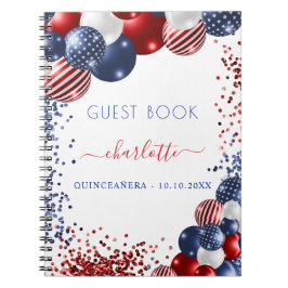 Guest bok Quinceanera patriotic rött vitt blått Anteckningsbok