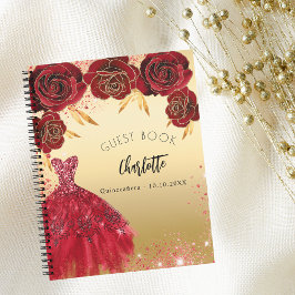 Guest bok Quinceanera red guld glitter Anteckningsbok