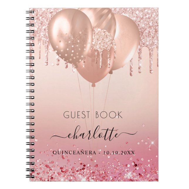 Guest bok Quinceanera ro guld rosa glitter Anteckningsbok (Framsidan)