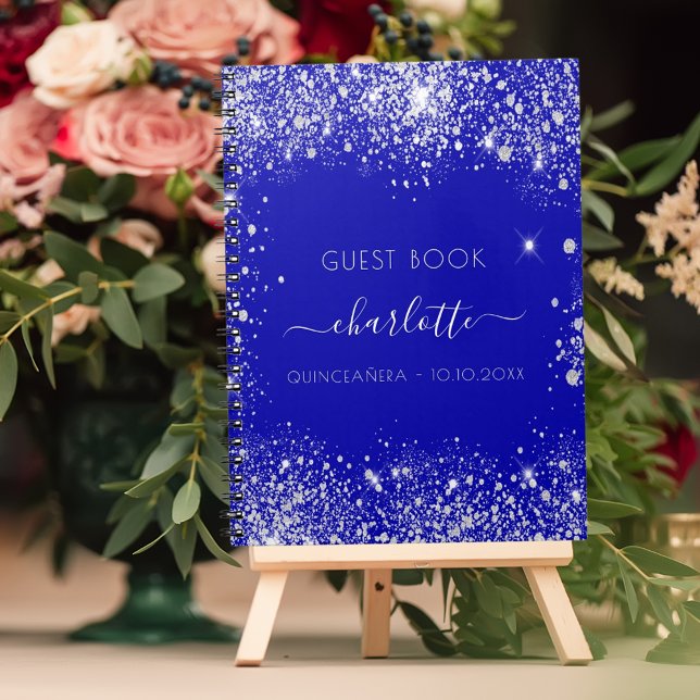 Guest bok Quinceanera royal blue silver glitter Anteckningsbok (Skapare uppladdad)