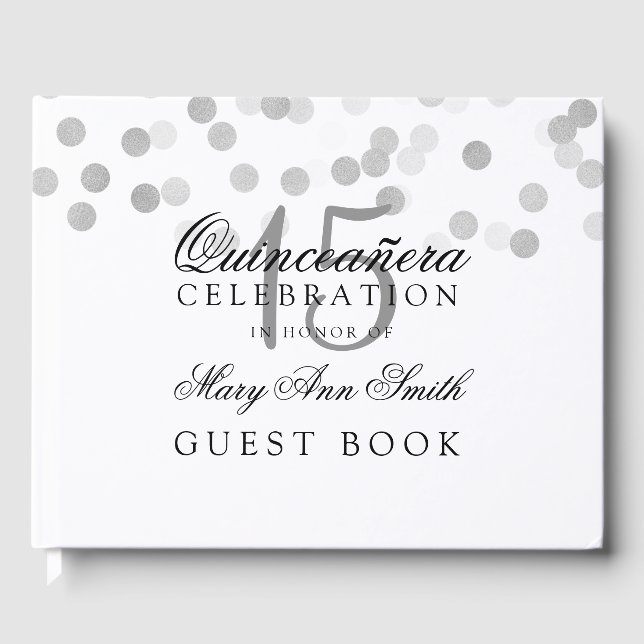 Guest Bok Quinceanera Silver Foil Glitter Ljus (Framsida)