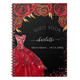 Guest bok Quinceanera svartröd glitter-klänning Anteckningsbok