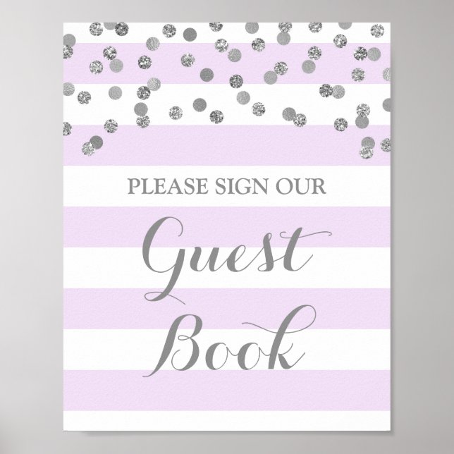 Guest Bok Sign Lila Rand Silver confetti Poster (Framsidan)