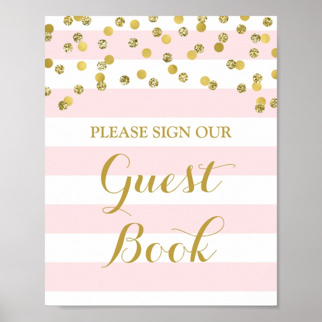 Guest Bok Sign Rosa Rand Guld confetti Poster (Framsidan)