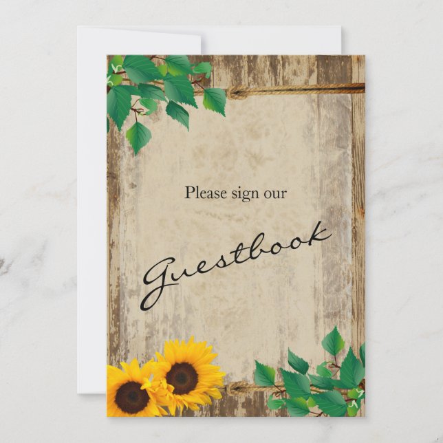 Guest Bok Sign - Rustic Barn Wood Solros (Framsida)